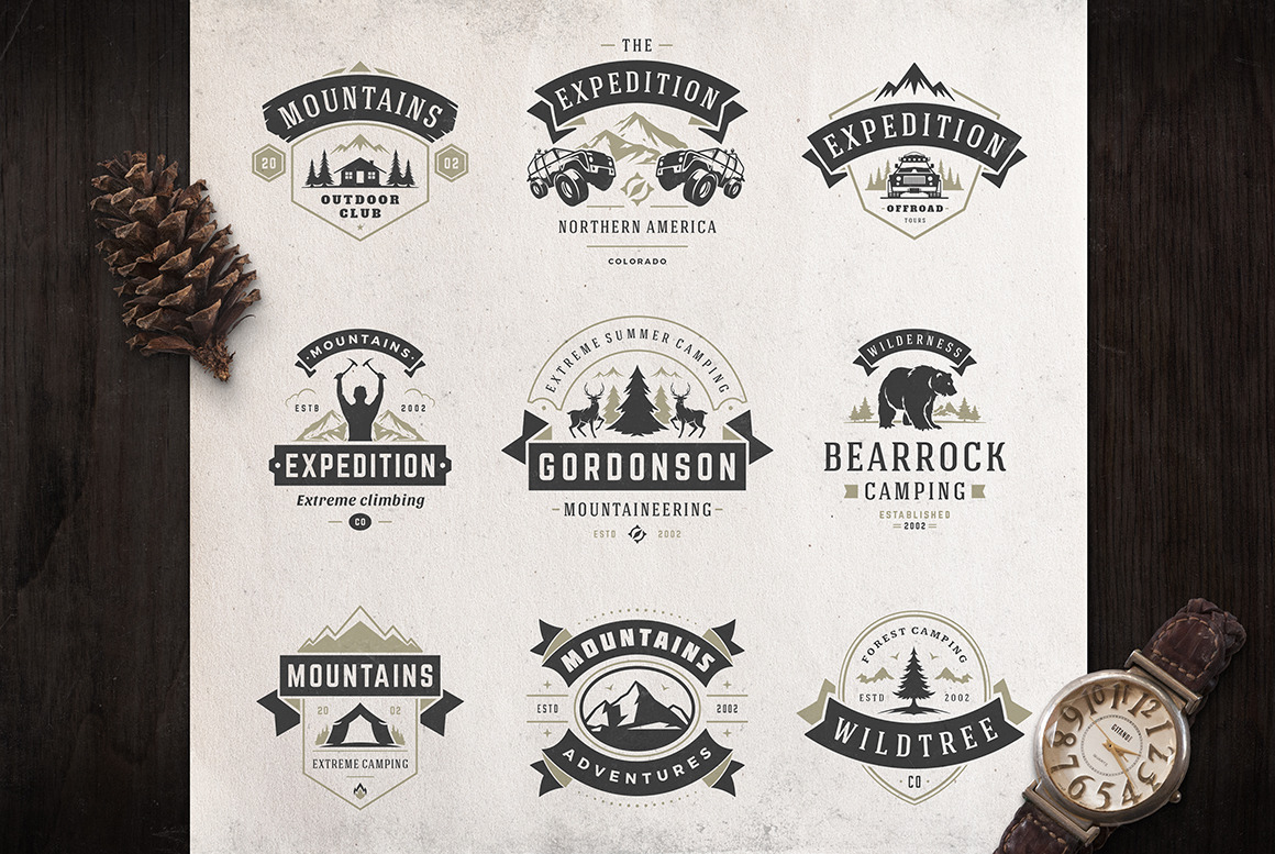 50 Outdoor logos and badges on Yellow Images Creative Store