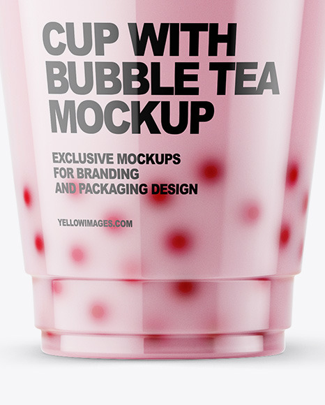 Download Milk Bubble Tea Cup Mockup in Cup & Bowl Mockups on Yellow ...