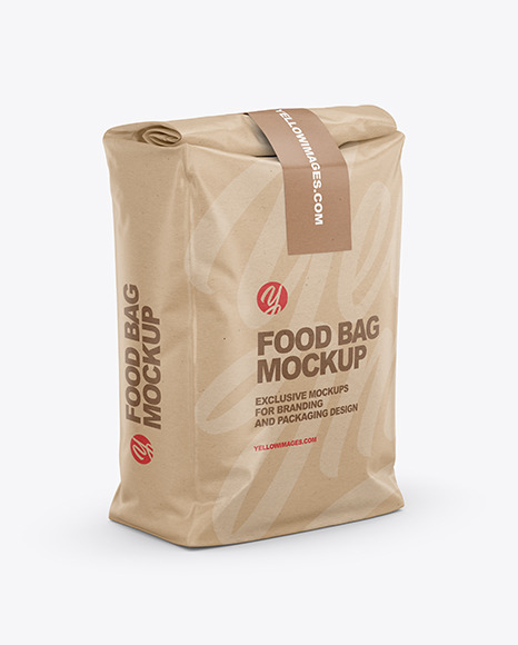 Download Kraft Food Bag Mockup Half Side View In Bag Sack Mockups On Yellow Images Object Mockups