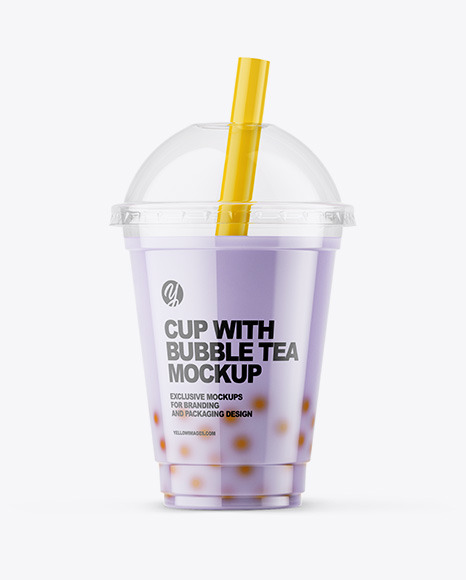 Download Milk Bubble Tea Cup Mockup In Cup Bowl Mockups On Yellow Images Object Mockups PSD Mockup Templates