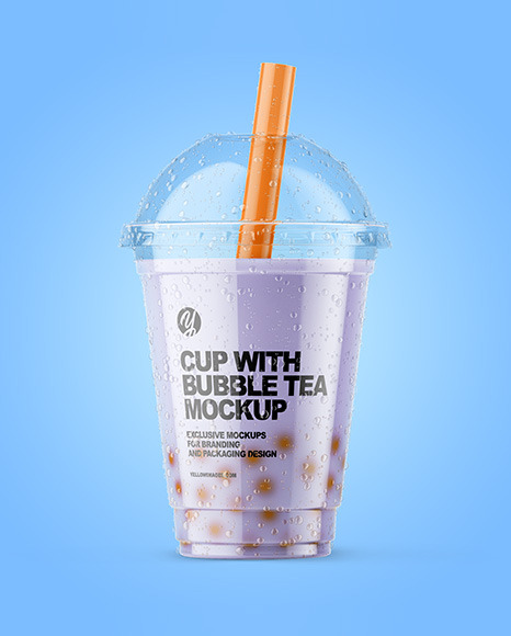 Download Milk Bubble Tea Cup Mockup in Cup & Bowl Mockups on Yellow ...