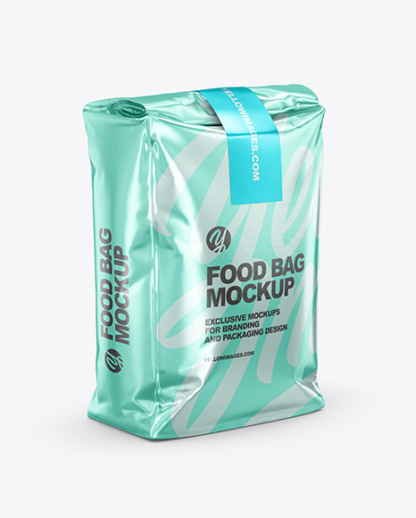 Metallic Food Bag Mockup Half Side View In Bag Sack Mockups On Yellow Images Object Mockups