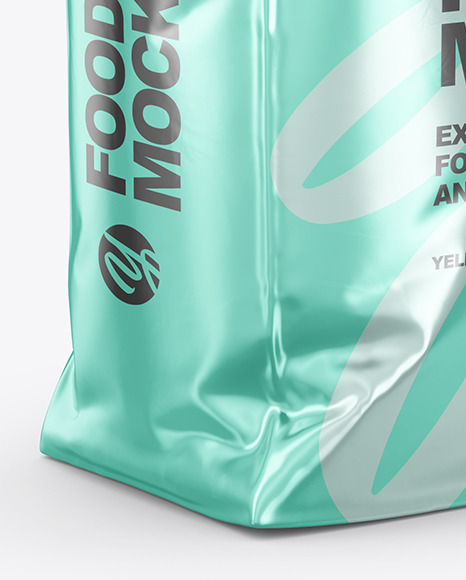 Metallic Food Bag Mockup Half Side View In Bag Sack Mockups On Yellow Images Object Mockups