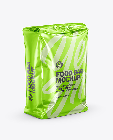 Download Metallic Food Bag Mockup Half Side View In Bag Sack Mockups On Yellow Images Object Mockups