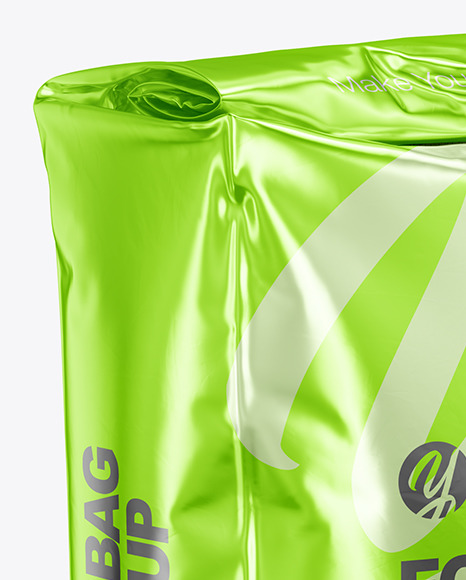 Metallic Food Bag Mockup Half Side View In Bag Sack Mockups On Yellow Images Object Mockups