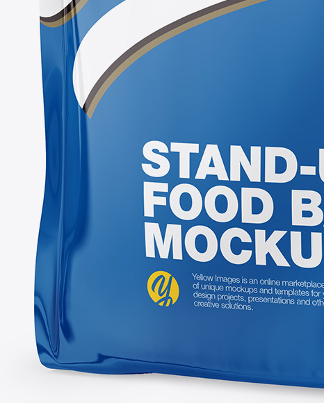 Download Glossy Stand Up Bag Mockup Half Side View In Bag Sack Mockups On Yellow Images Object Mockups