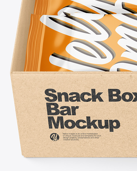 Download Kraft Paper Box With Snack Bars Mockup In Box Mockups On Yellow Images Object Mockups PSD Mockup Templates