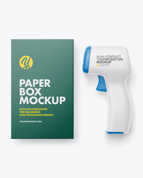 Download Non Contact Infrared Thermometer With Paper Box Mockup Front View In Object Mockups On Yellow Images Object Mockups PSD Mockup Templates