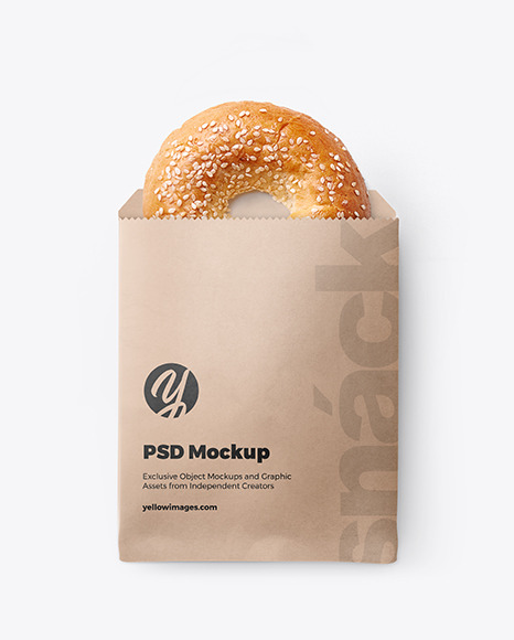 Paper Pack With Donut With Sesame Seeds Mockup In Bag Sack Mockups On Yellow Images Object Mockups