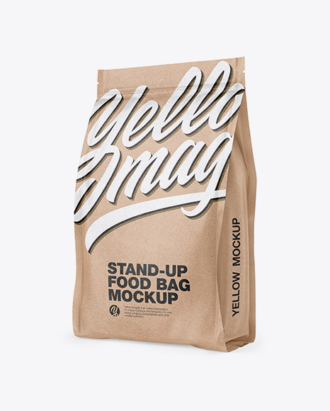 Download Kraft Stand Up Bag Mockup Half Side View In Bag Sack Mockups On Yellow Images Object Mockups