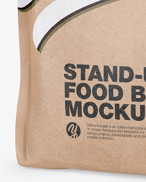 Download Kraft Stand Up Bag Mockup Half Side View In Bag Sack Mockups On Yellow Images Object Mockups