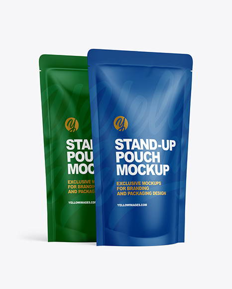 Download Two Matte Stand Up Pouches Mockup In Pouch Mockups On Yellow Images Object Mockups Yellowimages Mockups