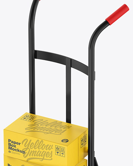 Download Hand Truck With Boxes Mockup In Box Mockups On Yellow Images Object Mockups