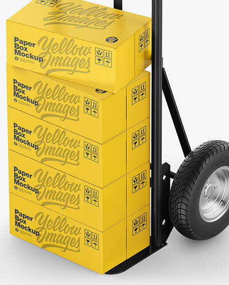 Download Hand Truck With Boxes Mockup In Box Mockups On Yellow Images Object Mockups PSD Mockup Templates