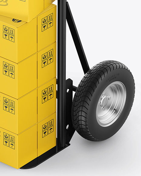 Download Hand Truck With Boxes Mockup In Box Mockups On Yellow Images Object Mockups PSD Mockup Templates