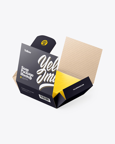 Download Opened Soap Bar Matte Paper Packaging Box Mockup In Box Mockups On Yellow Images Object Mockups