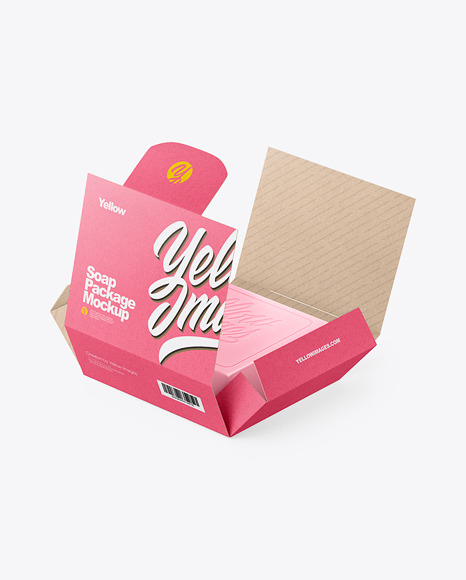 Download Opened Soap Bar Kraft Paper Packaging Box Mockup In Box Mockups On Yellow Images Object Mockups