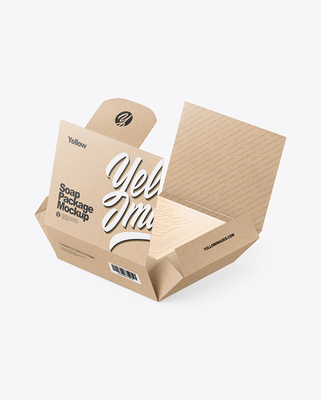 Opened Soap Bar Kraft Paper Packaging Box Mockup In Box Mockups On Yellow Images Object Mockups