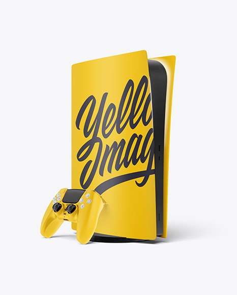 Playstation 5 With Dualshock Mockup In Device Mockups On Yellow Images Object Mockups