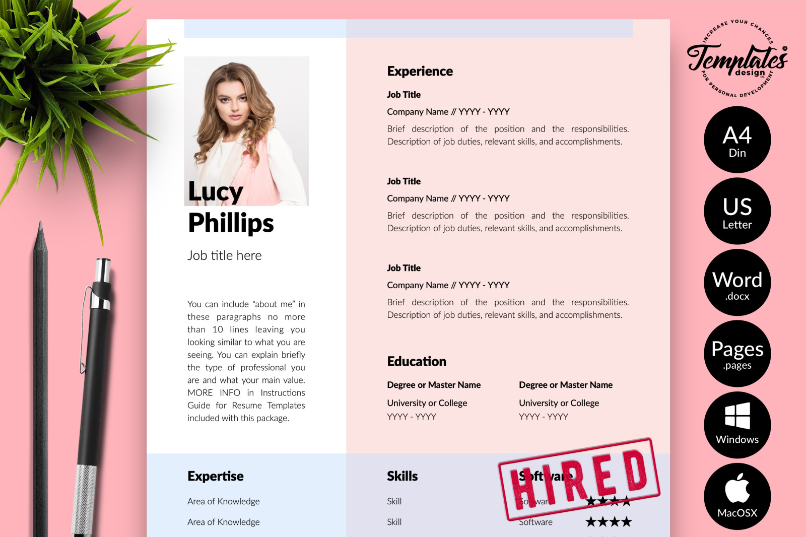 Download Modern Resume Template For Microsoft Word Apple Pages Lucy Phillips Cv Design Template In Resume Templates On Yellow Images Creative Store PSD Mockup Templates