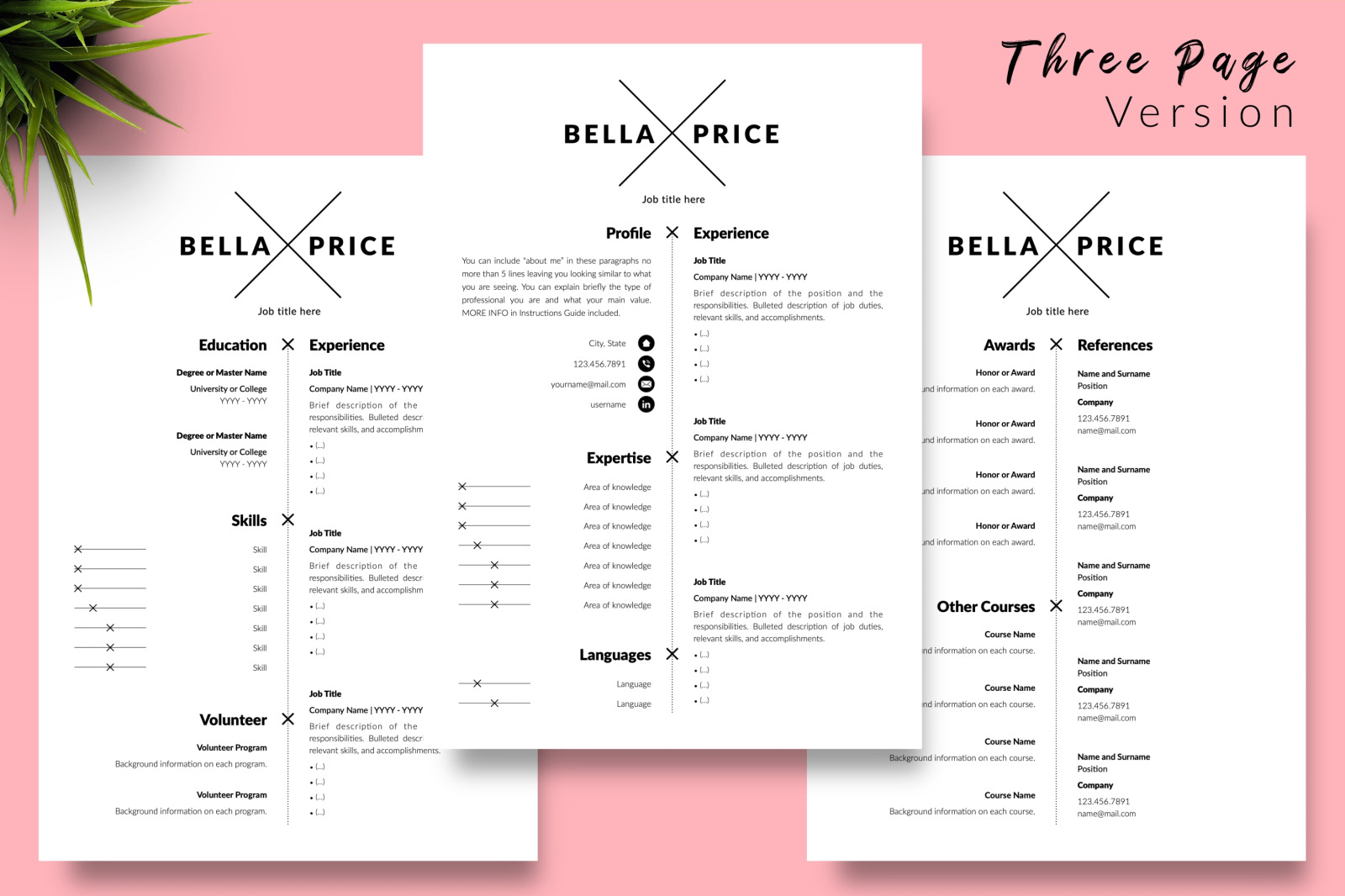 Simple Resume Template For Microsoft Word Apple Pages Bella Price Cv Design Template In Resume Templates On Yellow Images Creative Store