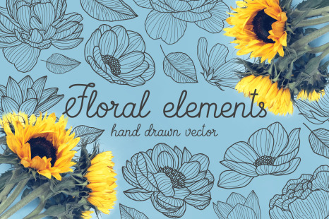 Download Graphic Floral Magnolia Elements For Design In Illustrations On Yellow Images Creative Store