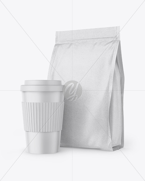 Kraft Stand Up Bag With Coffee Cup Mockup In Bag Sack Mockups On Yellow Images Object Mockups