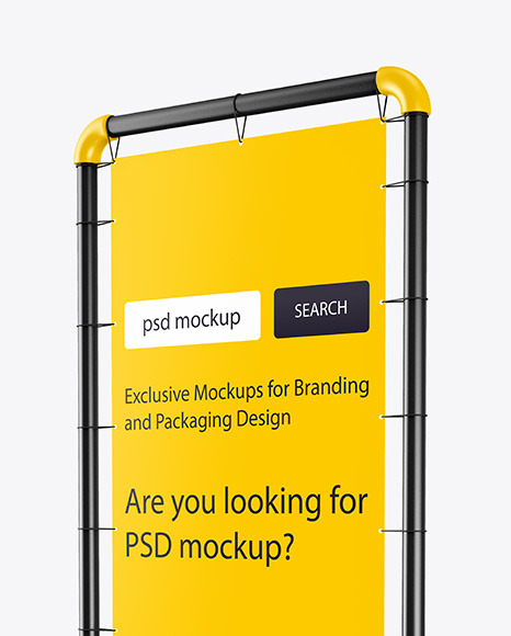 Download Plastic Stand W Matte Banner Mockup Right Side View In Outdoor Advertising Mockups On Yellow Images Object Mockups PSD Mockup Templates