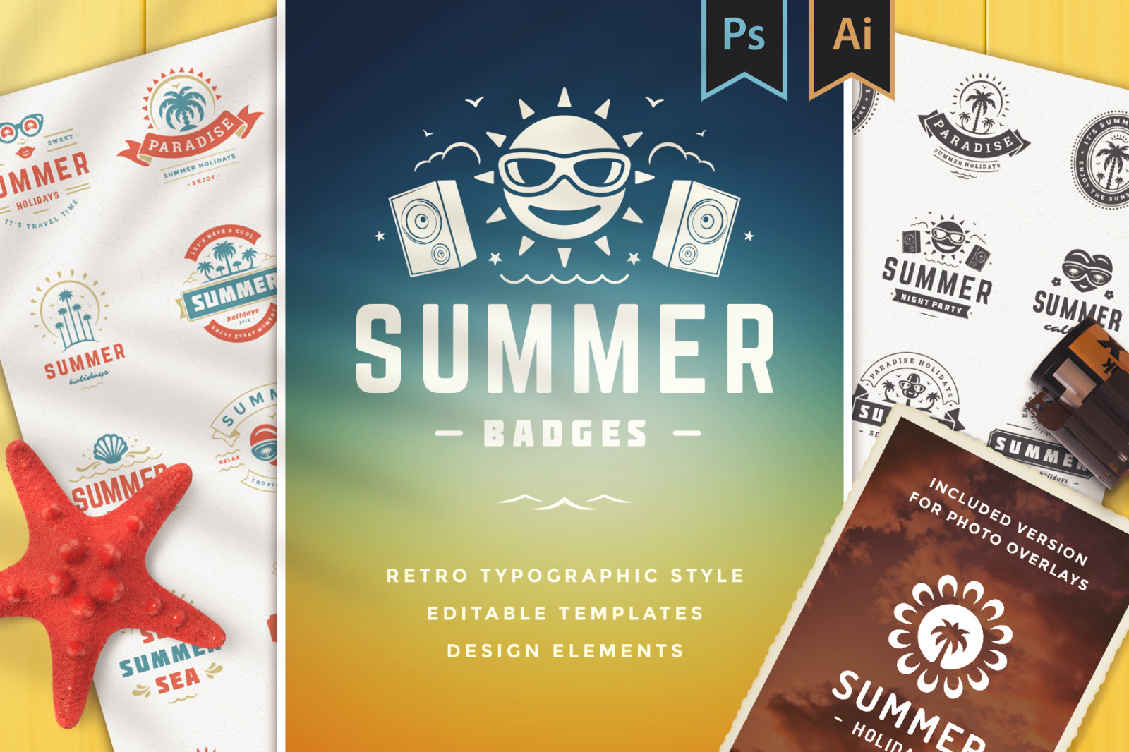 Download Summer Holidays Badges In Logo Templates On Yellow Images Creative Store PSD Mockup Templates