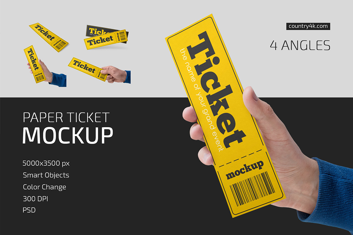 Download Paper Ticket Mockup Set In Stationery Mockups On Yellow Images Creative Store