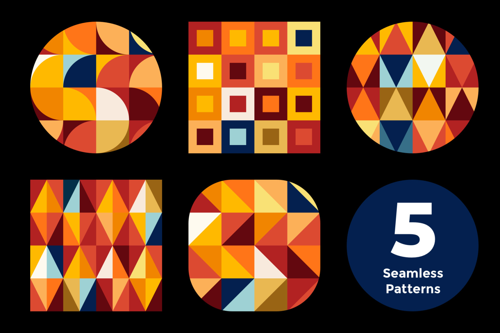 5 Geometric Seamless Patterns - Blood Orange