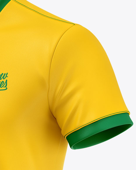 Download T Shirt Soccer Mockup Half Side View In Apparel Mockups On Yellow Images Object Mockups