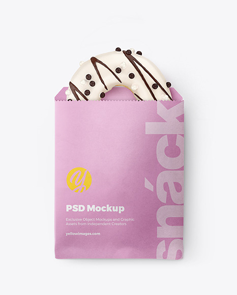 Download Paper Pack With White Chocolate Glazed Donut Mockup In Packaging Mockups On Yellow Images Object Mockups