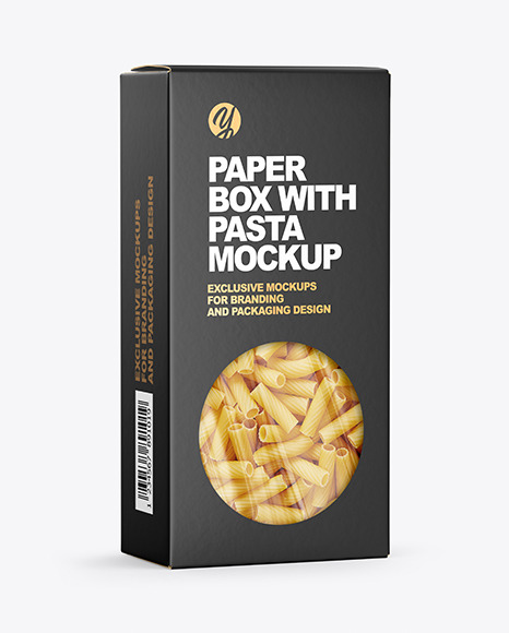 Download Paper Box With Tortiglioni Pasta Mockup In Box Mockups On Yellow Images Object Mockups PSD Mockup Templates