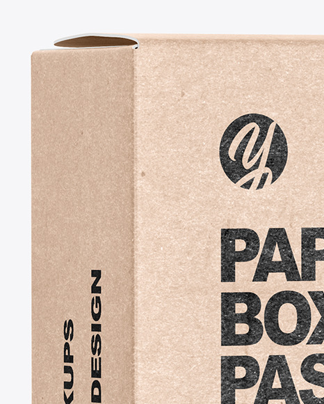 Download Kraft Paper Box with Tortiglioni Pasta Mockup in Box Mockups on Yellow Images Object Mockups