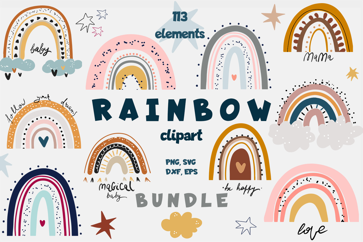 Download Rainbow Bundle Clipart Png Svg Vector In Illustrations On Yellow Images Creative Store PSD Mockup Templates