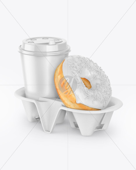 Download Coffee Cup With Donut In Holder Mockup In Cup Bowl Mockups On Yellow Images Object Mockups