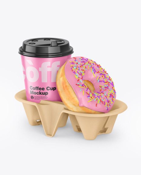 Coffee Cup with Donut in Holder Mockup PSD #2