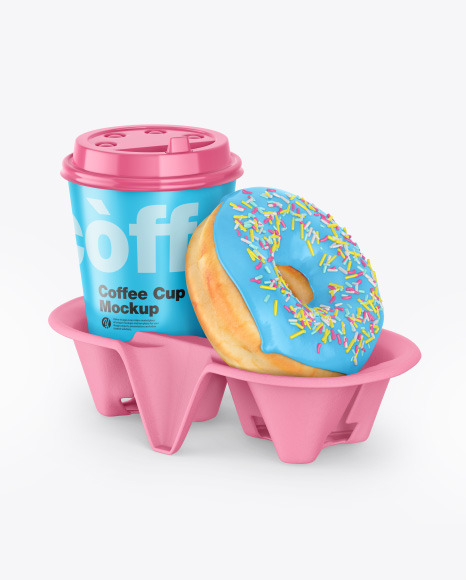 Download Coffee Cup With Donut In Holder Mockup In Cup Bowl Mockups On Yellow Images Object Mockups Yellowimages Mockups