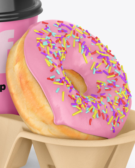 Coffee Cup with Donut in Holder Mockup PSD #5