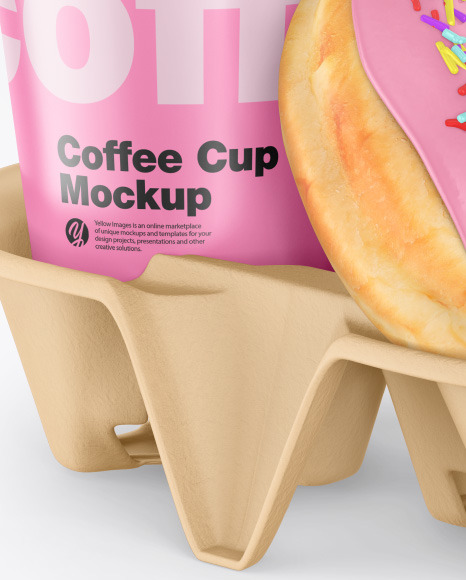 Download Coffee Cup With Donut In Holder Mockup In Cup Bowl Mockups On Yellow Images Object Mockups PSD Mockup Templates