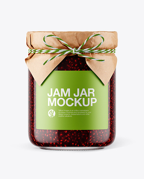 Download Glass Raspberry Jam Jar with Paper Cap Mockup in Jar Mockups on Yellow Images Object Mockups