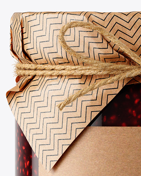 Glass Raspberry Jam Jar with Paper Cap Mockup PSD #7