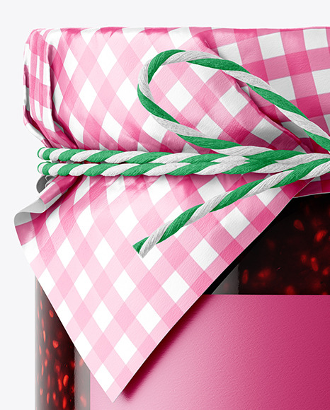Glass Raspberry Jam Jar with Paper Cap Mockup PSD #5