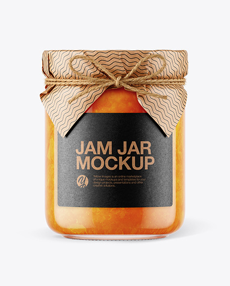 Glass Apricot Jam Jar with Paper Cap Mockup PSD #3