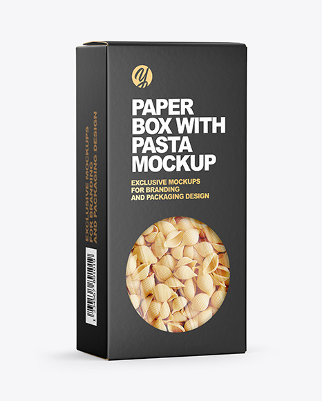 Download Kraft Paper Box with Conchiglie Rigate Pasta Mockup in Box ...