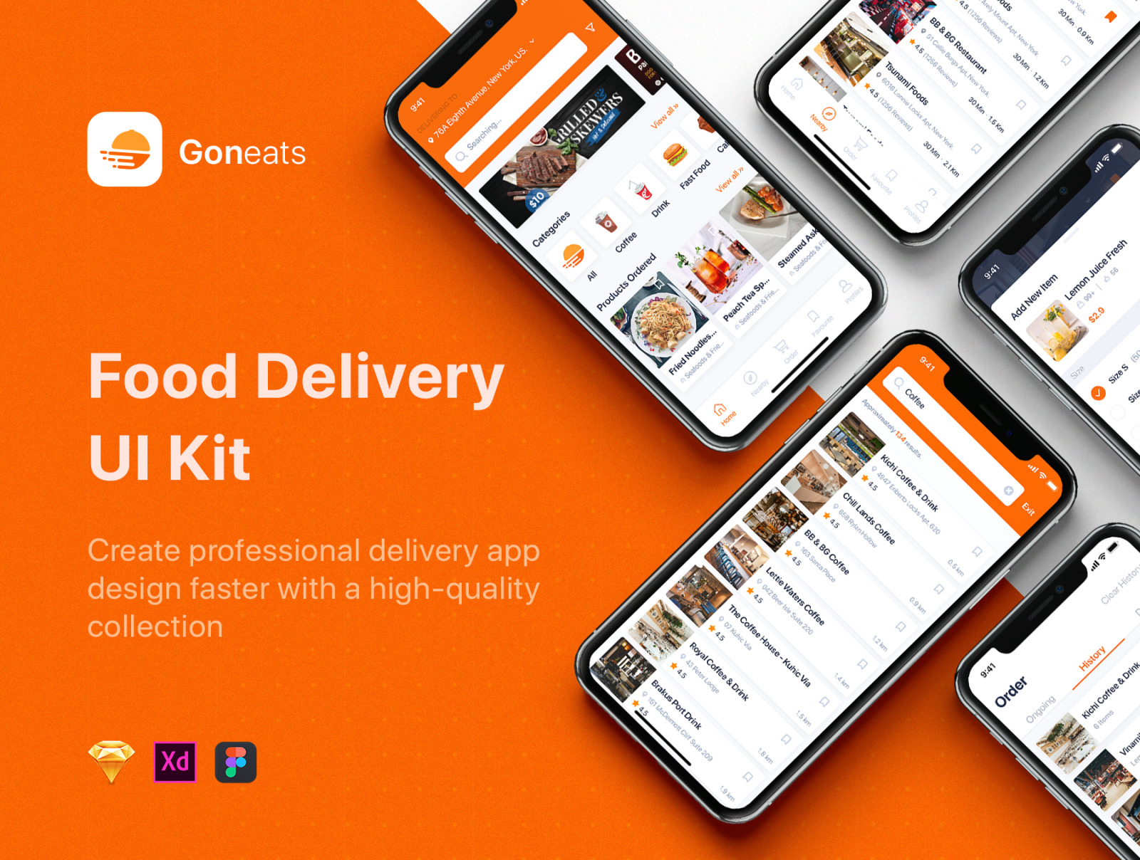 Download Goneats Food Delivery Ui Kit In Ux Ui Kits On Yellow Images Creative Store PSD Mockup Templates