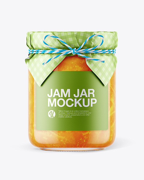 Glass Orange Jam Jar with Paper Cap Mockup PSD #2