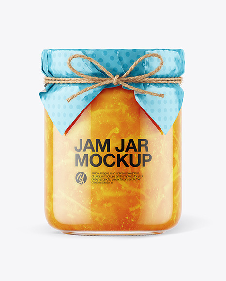 Glass Orange Jam Jar with Paper Cap Mockup PSD #4