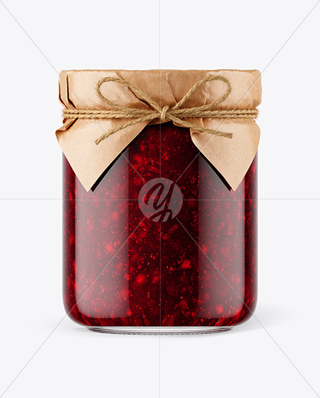 Download Glass Cranberry Jam Jar With Paper Cap Mockup In Jar Mockups On Yellow Images Object Mockups